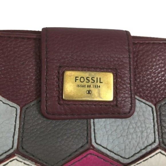 FOSSIL Quinn Slim Leather Clutch Wallet Wristlet MULTI COLOR Pink Burgundy Gray - Picture 3 of 11